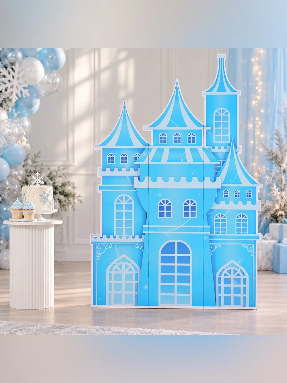 EARTHSON 5.2 Ft Blue Ice Princess Cardboard Castle Party Backdrop New